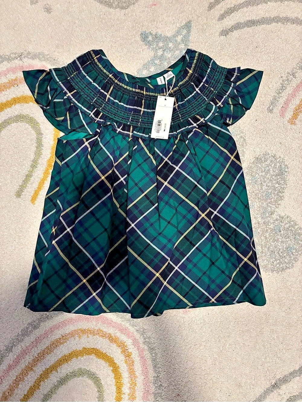 Janie and Jack Plaid Ruffle Sleeve top Girls Size 10 NWT
